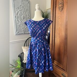 Leona by Lauren Leonard A-Line retro blue purple party dress